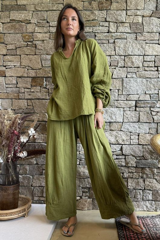 Santos Cushion Cotton Heathcliff Blouse Olive